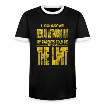 humor statement astrophysics fun spaceship happy - Männer Kontrast-T-Shirt - Schwarz/Weiß - Vorne - AI Model Female 172 light (172cm) & AI Model Male 178 light (178cm)