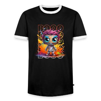 Chibi Shuffle & Booo! Zany Zombie Tee! - Men's Ringer Shirt - black/white - Front - AI Model Female 172 light (172cm) & AI Model Male 178 light (178cm)