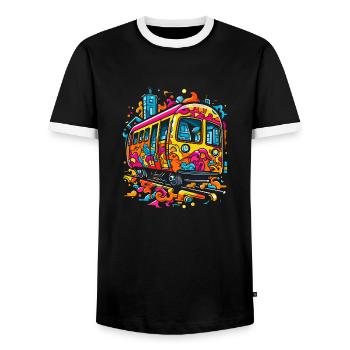 Pop Art Doodle Trai - Vibrant Caricature - Men's Ringer Shirt - black/white - Front - AI Model Female 172 light (172cm) & AI Model Male 178 light (178cm)