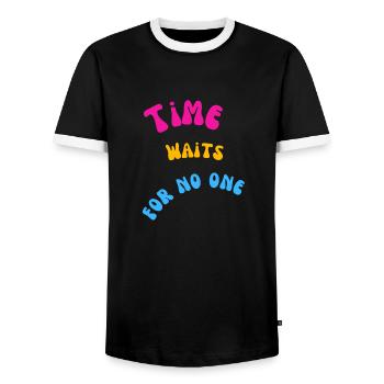 Time - Men's Ringer Shirt - black/white - Front - AI Model Female 172 light (172cm) & AI Model Male 178 light (178cm)