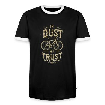 Gravelbike-Liebhaber entwerfen ''In Dust we Trust'' - Männer Kontrast-T-Shirt - Schwarz/Weiß - Vorne - AI Model Female 172 light (172cm) & AI Model Male 178 light (178cm)