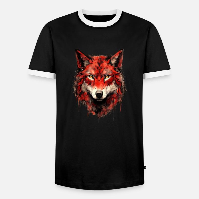 Red Wolf Head - Men's Ringer Shirt - black/white