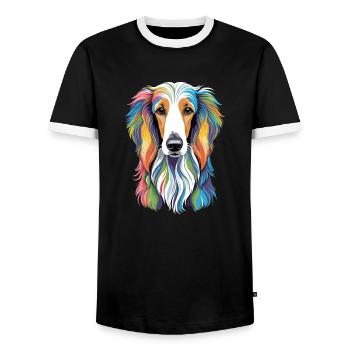 Lévrier afghan - T-shirt contrasté Homme - noir/blanc - Devant - AI Model Female 172 light (172cm) & AI Model Male 178 light (178cm)