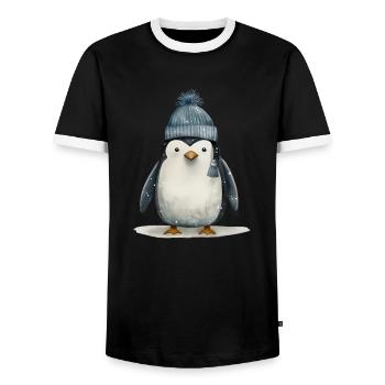 Puppy Penguin Tee: Adorable Antarctic Playfulness - Men's Ringer Shirt - black/white - Front - AI Model Female 172 light (172cm) & AI Model Male 178 light (178cm)