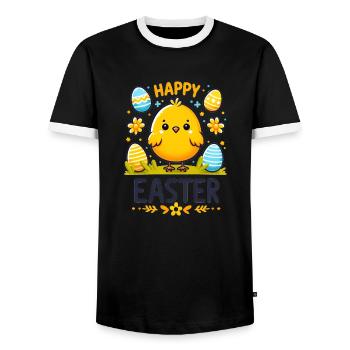 Frohe Ostern - Süßes Osterhuhn mit Eiern - Männer Kontrast-T-Shirt - Schwarz/Weiß - Vorne - AI Model Female 172 light (172cm) & AI Model Male 178 light (178cm)