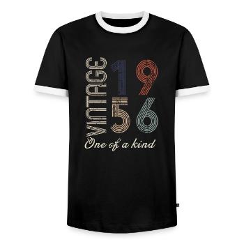 68th Birthday 1956 - Vintage Retro Gift Idea - Men's Ringer Shirt - black/white - Front - AI Model Female 172 light (172cm) & AI Model Male 178 light (178cm)