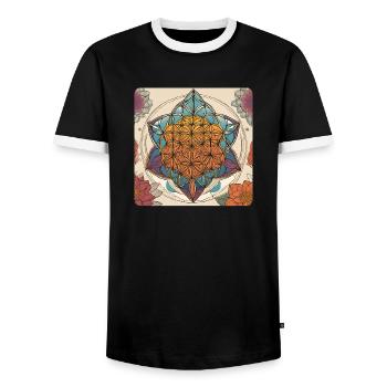 Flower of Life - Flower of Life, Gift - Men's Ringer Shirt - black/white - Front - AI Model Female 172 light (172cm) & AI Model Male 178 light (178cm)
