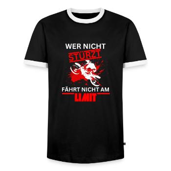 If you don't crash, you don't ride at the limit - Motorcycle - Men's Ringer Shirt - black/white - Front - AI Model Female 172 light (172cm) & AI Model Male 178 light (178cm)