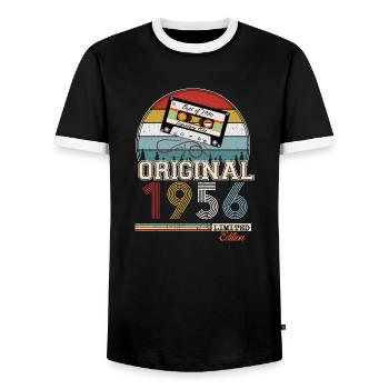 Elegantes Retro-Geschenk: 1956 Vintage - Männer Kontrast-T-Shirt - Schwarz/Weiß - Vorne - AI Model Female 172 light (172cm) & AI Model Male 178 light (178cm)