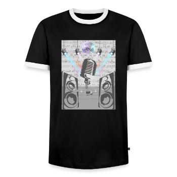 Microphone pour l’amour de la musique - T-shirt contrasté Homme - noir/blanc - Devant - AI Model Female 172 light (172cm) & AI Model Male 178 light (178cm)