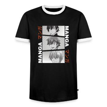 Japanese Otaku Manga, Manga Design,Manga - Men's Ringer Shirt - black/white - Front - AI Model Female 172 light (172cm) & AI Model Male 178 light (178cm)