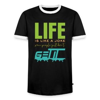 Life is like a joke - funny saying - Men's Ringer Shirt - black/white - Front - AI Model Female 172 light (172cm) & AI Model Male 178 light (178cm)