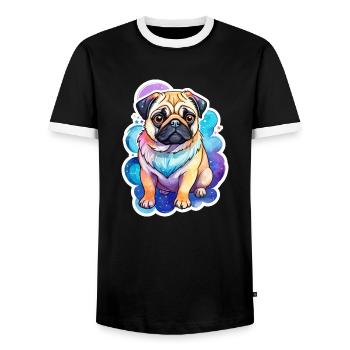 Pug Watercolors - Men's Ringer Shirt - black/white - Front - AI Model Female 172 light (172cm) & AI Model Male 178 light (178cm)