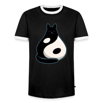 YinYang Cat - Men's Ringer Shirt - black/white - Front - AI Model Female 172 light (172cm) & AI Model Male 178 light (178cm)