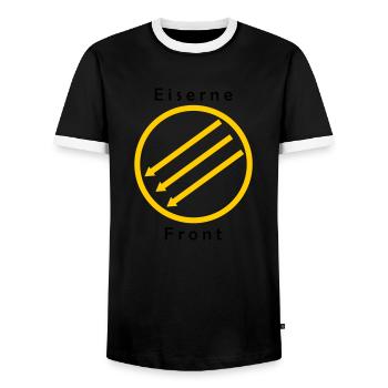 Front d’Eiserne - Drei Pfeile - T-shirt contrasté Homme - noir/blanc - Devant - AI Model Female 172 light (172cm) & AI Model Male 178 light (178cm)