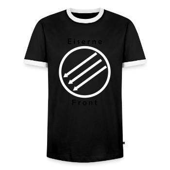 Front d’Eiserne - Drei Pfeile - T-shirt contrasté Homme - noir/blanc - Devant - AI Model Female 172 light (172cm) & AI Model Male 178 light (178cm)
