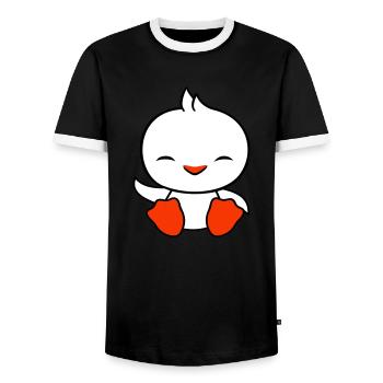 Ente sitzt freundlich glücklich Begrüßung Winken - Männer Kontrast-T-Shirt - Schwarz/Weiß - Vorne - AI Model Female 172 light (172cm) & AI Model Male 178 light (178cm)