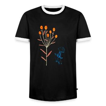 Fleurs néon et méduses bleues - T-shirt contrasté Homme - noir/blanc - Devant - AI Model Female 172 light (172cm) & AI Model Male 178 light (178cm)
