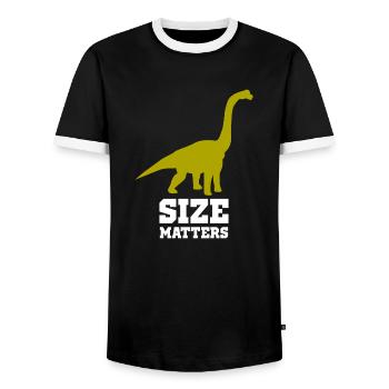 dinosaure brachiosaure - Sur les questions de taille - T-shirt contrasté Homme - noir/blanc - Devant - AI Model Female 172 light (172cm) & AI Model Male 178 light (178cm)