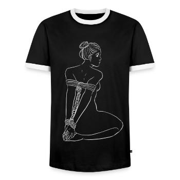 Bondage Woman - Gefesselte Frau - Männer Kontrast-T-Shirt - Schwarz/Weiß - Vorne - AI Model Female 172 light (172cm) & AI Model Male 178 light (178cm)