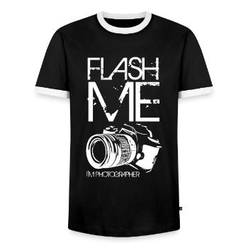 Flash Me I am Photographer - Men's Ringer Shirt - black/white - Front - AI Model Female 172 light (172cm) & AI Model Male 178 light (178cm)
