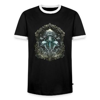 Zauberpilze, Pilze, Magic mushrooms, distressed - Männer Kontrast-T-Shirt - Schwarz/Weiß - Vorne - AI Model Female 172 light (172cm) & AI Model Male 178 light (178cm)