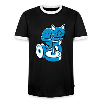 Katze auf Hantel - Männer Kontrast-T-Shirt - Schwarz/Weiß - Vorne - AI Model Female 172 light (172cm) & AI Model Male 178 light (178cm)