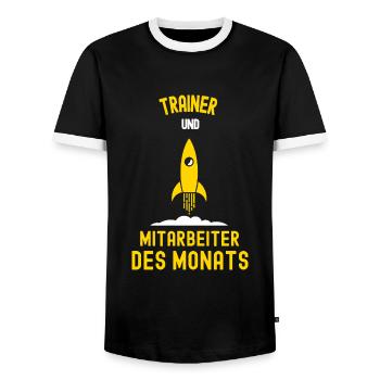 Trainer Mitarbeiter des Monats Fitnessstudio - Männer Kontrast-T-Shirt - Schwarz/Weiß - Vorne - AI Model Female 172 light (172cm) & AI Model Male 178 light (178cm)