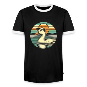 Cool Ducks - Retro Vintage - Men's Ringer Shirt - black/white - Front - AI Model Female 172 light (172cm) & AI Model Male 178 light (178cm)