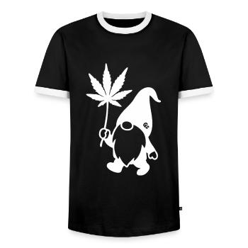 Lustiger Zwerg/Wichtel mit Hanfblatt-Ballon - Männer Kontrast-T-Shirt - Schwarz/Weiß - Vorne - AI Model Female 172 light (172cm) & AI Model Male 178 light (178cm)
