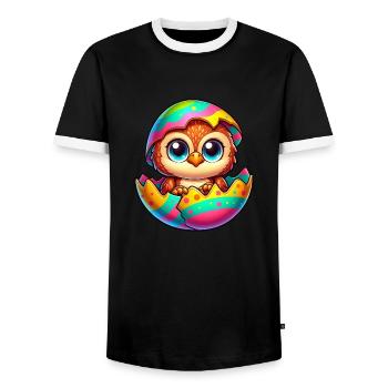 Süße Eule Osterei Cartoon Schlüpfen Bunt - Männer Kontrast-T-Shirt - Schwarz/Weiß - Vorne - AI Model Female 172 light (172cm) & AI Model Male 178 light (178cm)