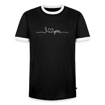 Zitat: "Ich liebe dich" - Männer Kontrast-T-Shirt - Schwarz/Weiß - Vorne - AI Model Female 172 light (172cm) & AI Model Male 178 light (178cm)