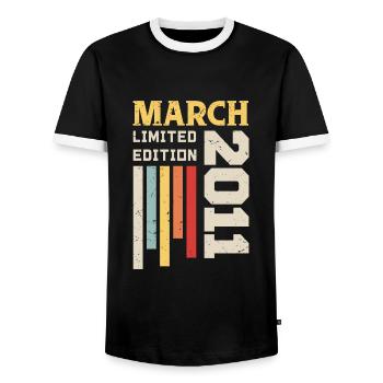 March 2011 - Birthday gift March 2011 March - Men's Ringer Shirt - black/white - Front - AI Model Female 172 light (172cm) & AI Model Male 178 light (178cm)