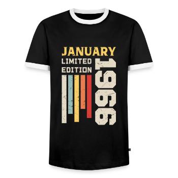 January 1966 - January 1966 Birthday Gift - Men's Ringer Shirt - black/white - Front - AI Model Female 172 light (172cm) & AI Model Male 178 light (178cm)