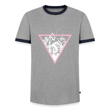 Triangle with mountains and birds - Men's Ringer Shirt - grey/navy  - Front - AI Model Female 172 light (172cm) & AI Model Male 178 light (178cm)