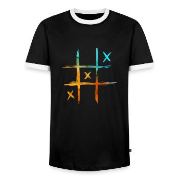 neon Tic Tac Toe colored - Men's Ringer Shirt - black/white - Front - AI Model Female 172 light (172cm) & AI Model Male 178 light (178cm)