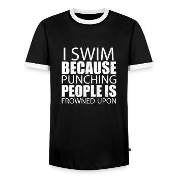 I Swim Because Punching People Is Frowned Upon - Men's Ringer Shirt - black/white - Front - AI Model Female 172 light (172cm) & AI Model Male 178 light (178cm)