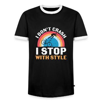 Drôle de cyclisme je ne m’écrase pas je m’arrête avec style - T-shirt contrasté Homme - noir/blanc - Devant - AI Model Female 172 light (172cm) & AI Model Male 178 light (178cm)