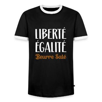 Liberté égalité beurre salé. Cadeau breton femme - T-shirt contrasté Homme - noir/blanc - Devant - AI Model Female 172 light (172cm) & AI Model Male 178 light (178cm)