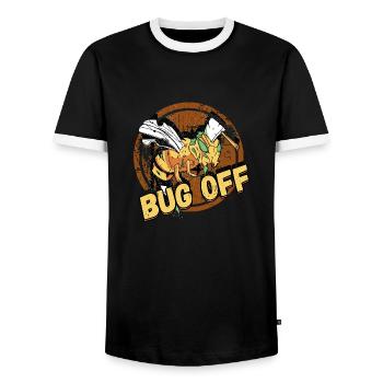 Bug Off Pest Control Exterminator Design for a - Men's Ringer Shirt - black/white - Front - AI Model Female 172 light (172cm) & AI Model Male 178 light (178cm)