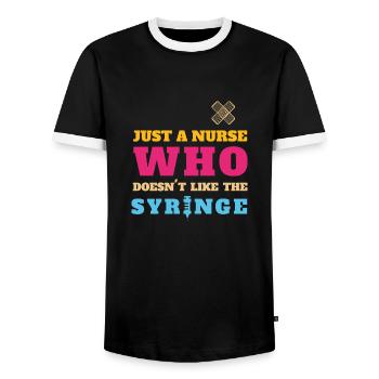 FUNNY JUST A NURSE WHO DOESEN'T LIKE THE SYRINGE - T-shirt contrasté Homme - noir/blanc - Devant - AI Model Female 172 light (172cm) & AI Model Male 178 light (178cm)