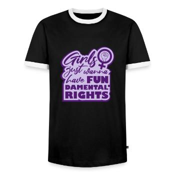 wanna have fundamental rights - Men's Ringer Shirt - black/white - Front - AI Model Female 172 light (172cm) & AI Model Male 178 light (178cm)