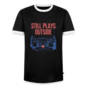 Still Plays Outside Camping Summer Camper - Men's Ringer Shirt - black/white - Front - AI Model Female 172 light (172cm) & AI Model Male 178 light (178cm)