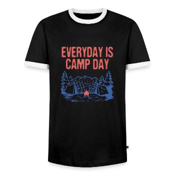 Everyday is Camp Day Camping Nature Lover Camper - Men's Ringer Shirt - black/white - Front - AI Model Female 172 light (172cm) & AI Model Male 178 light (178cm)
