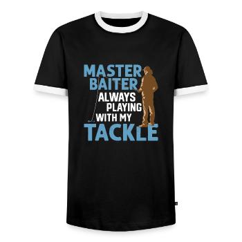 Master Baiter Always Playing With My Tackle Angler - Männer Kontrast-T-Shirt - Schwarz/Weiß - Vorne - AI Model Female 172 light (172cm) & AI Model Male 178 light (178cm)