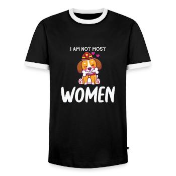 Je ne suis pas la plupart des femmes pompiers à la retraite - T-shirt contrasté Homme - noir/blanc - Devant - AI Model Female 172 light (172cm) & AI Model Male 178 light (178cm)