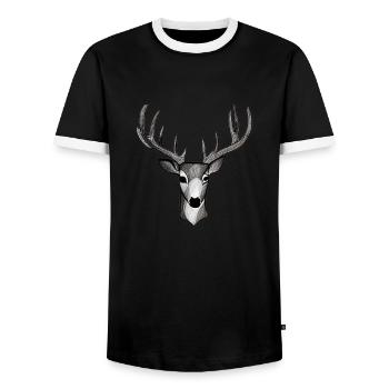 Deer head in autumn Deer antlers Buck Fawn - Men's Ringer Shirt - black/white - Front - AI Model Female 172 light (172cm) & AI Model Male 178 light (178cm)