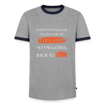 Me coucher pour suivre mes rêves - T-shirt contrasté Homme - gris/marine  - Devant - AI Model Female 172 light (172cm) & AI Model Male 178 light (178cm)