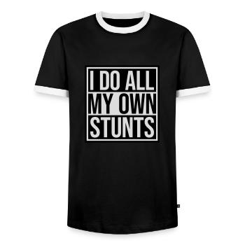 all my own stunts - Men's Ringer Shirt - black/white - Front - AI Model Female 172 light (172cm) & AI Model Male 178 light (178cm)