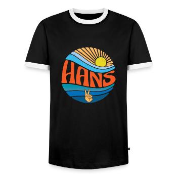 Hans Shirt Vintage Sunset Hans Groovy Tie Dye - Men's Ringer Shirt - black/white - Front - AI Model Female 172 light (172cm) & AI Model Male 178 light (178cm)